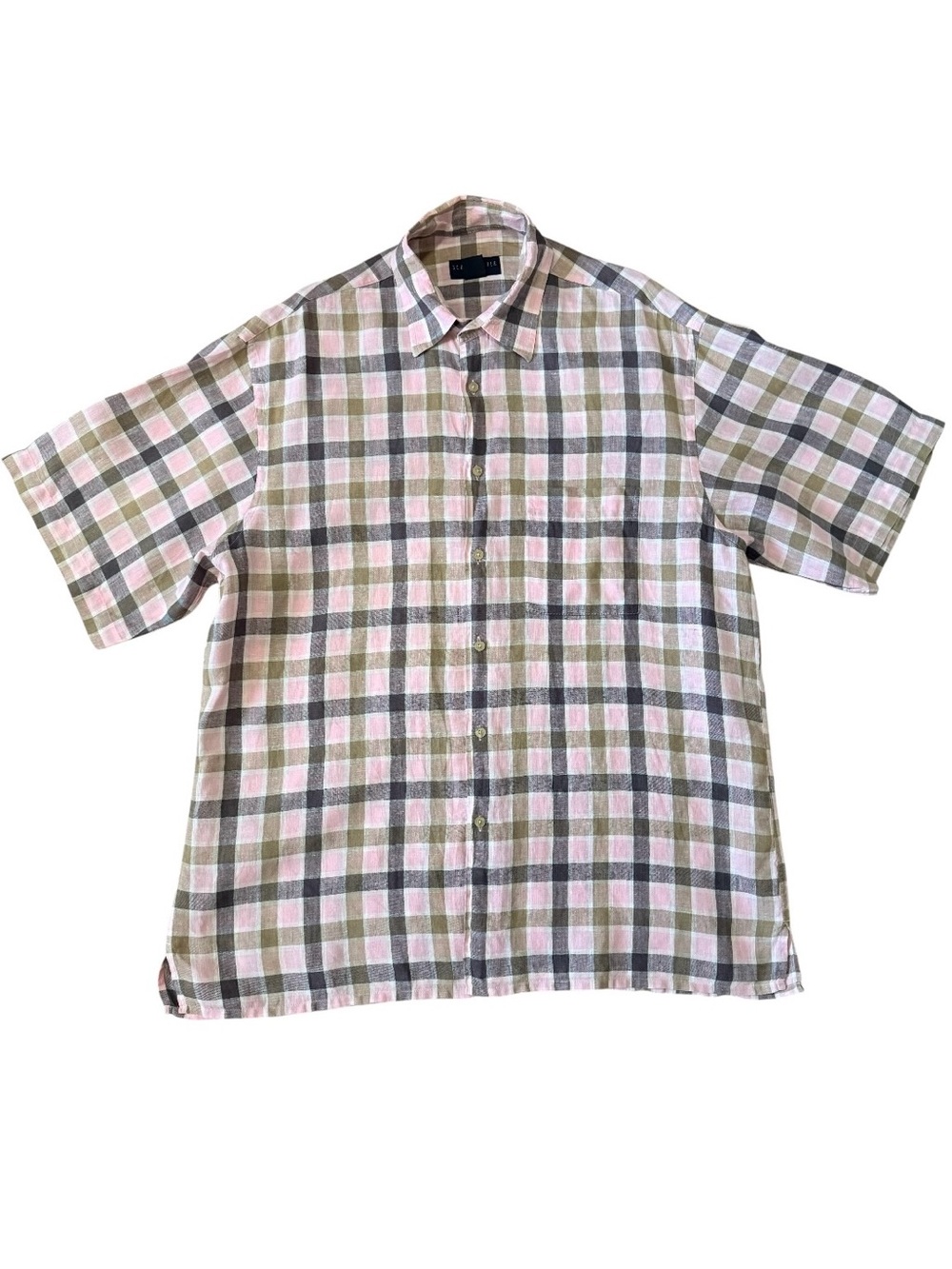 Scott Barber 100% Linen Men's Short Sleeve Button-Up Plaid Shirt
